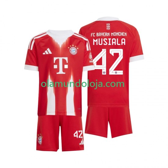 Camisola Bayern de Munique Jamal Musiala 42 Criança Equipamento Primeiro 2025-2026 Manga Curta